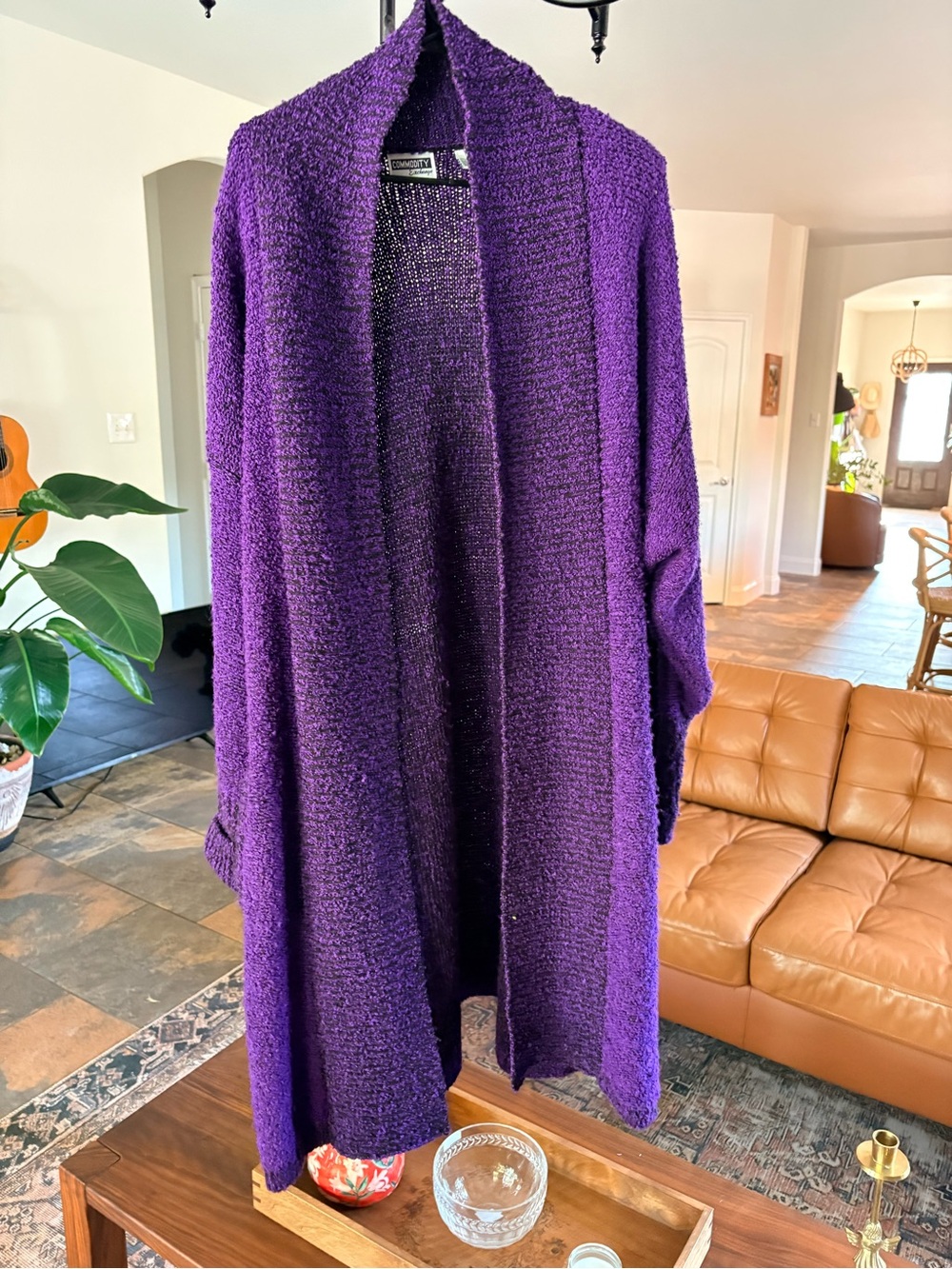 Vintage Commodity Exchange Purple Boucle Open Front Duster Cardigan L